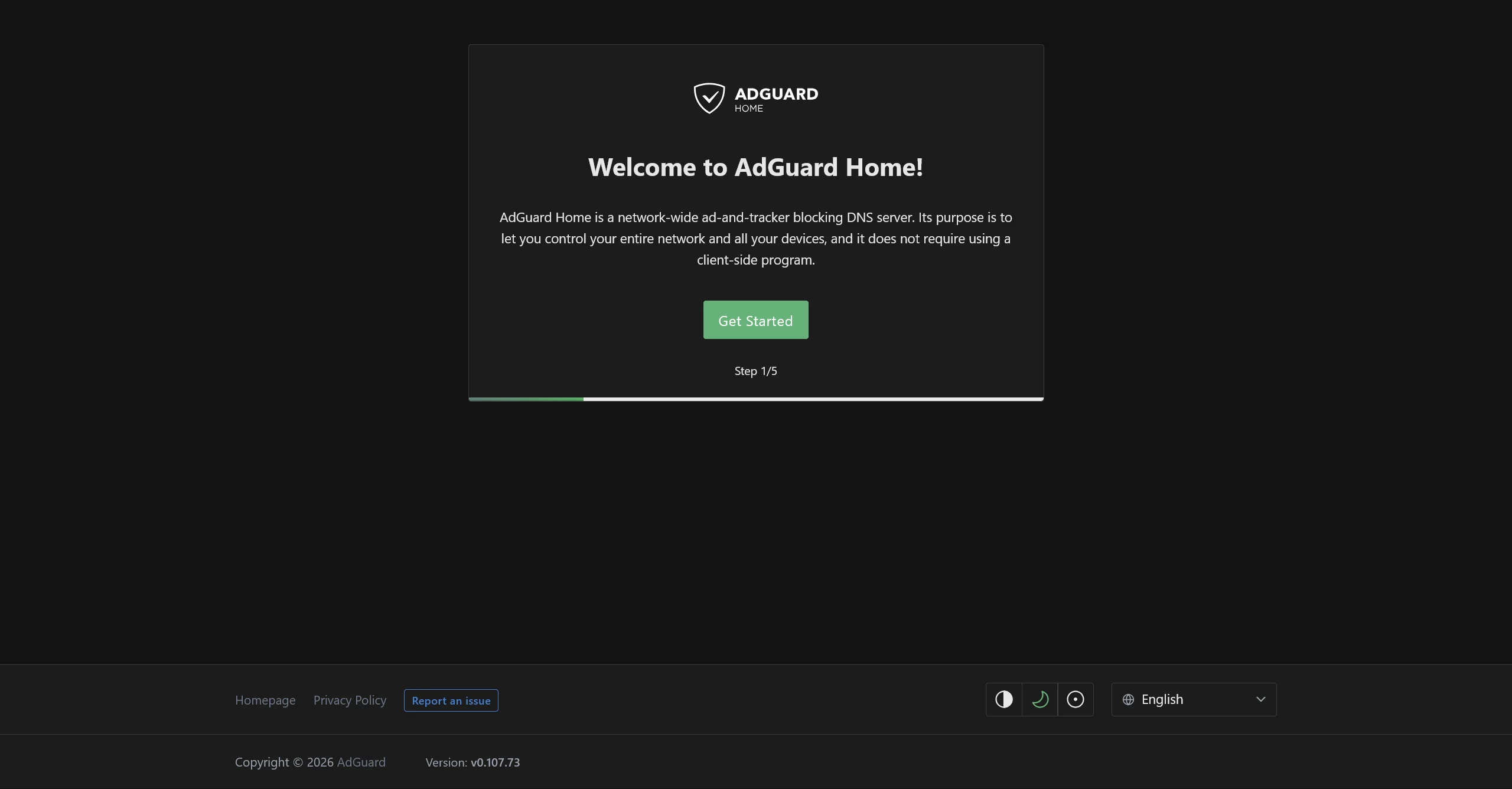 AdGuard Home Get Started page