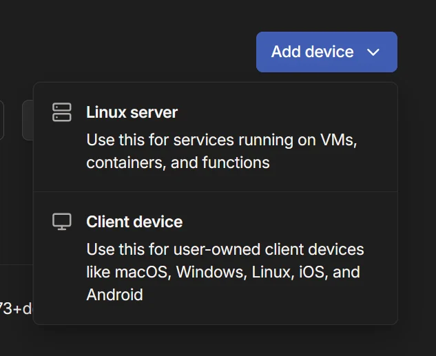 Taiscale new device menu